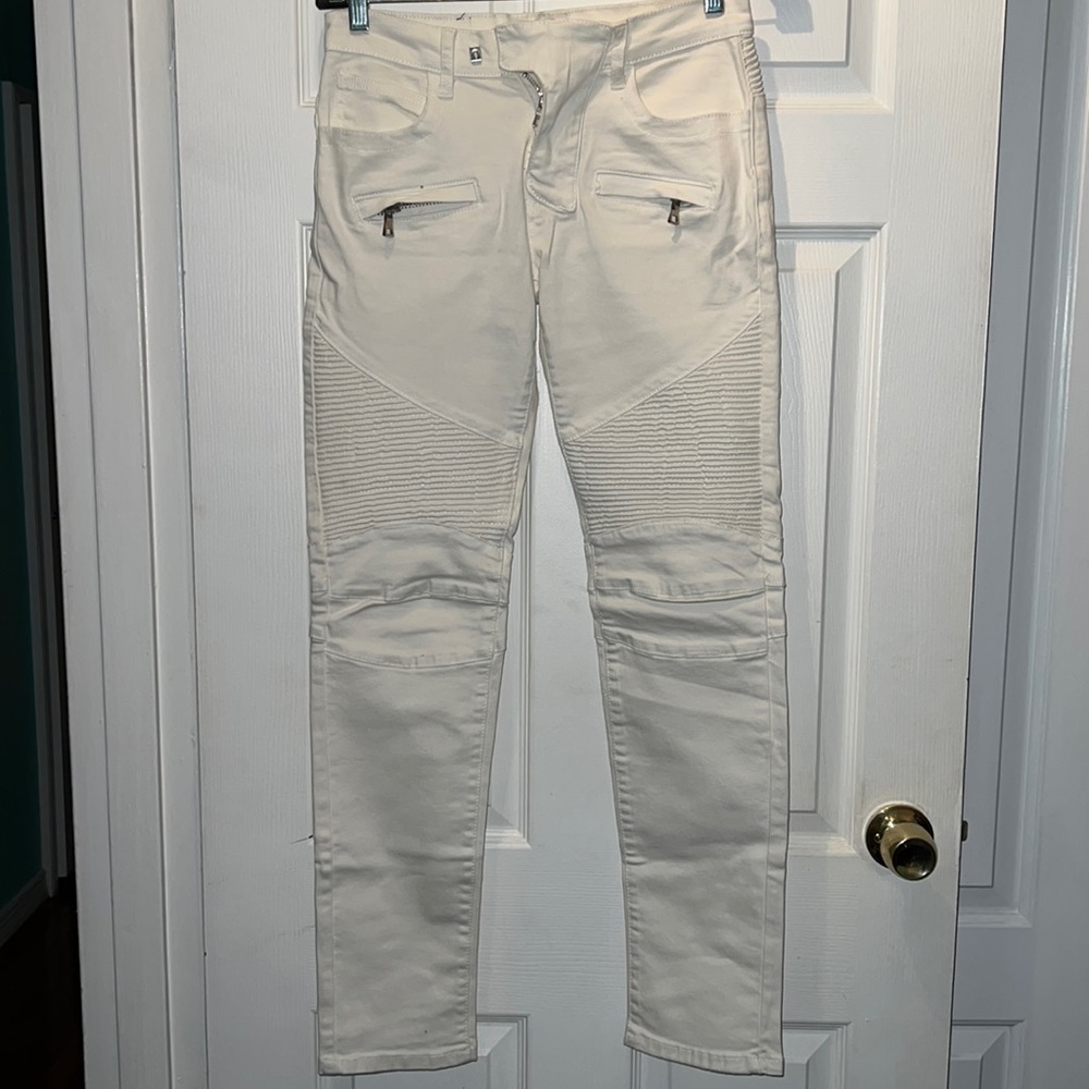 Balmain White Denim Biker Jeans